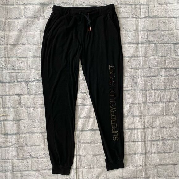 Super Dry Studio women M pull on jogger sweatpants w/elastic waist black - Picture 1 of 10